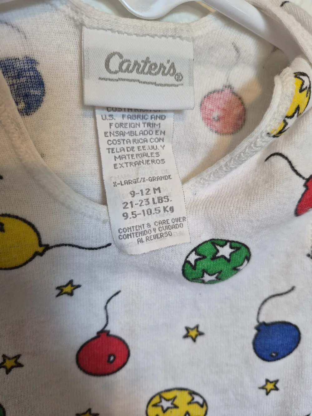 Vintage Carter’s Baby Bodysuit 9-12M Colorful Balloon & Star Print 100% Cotton